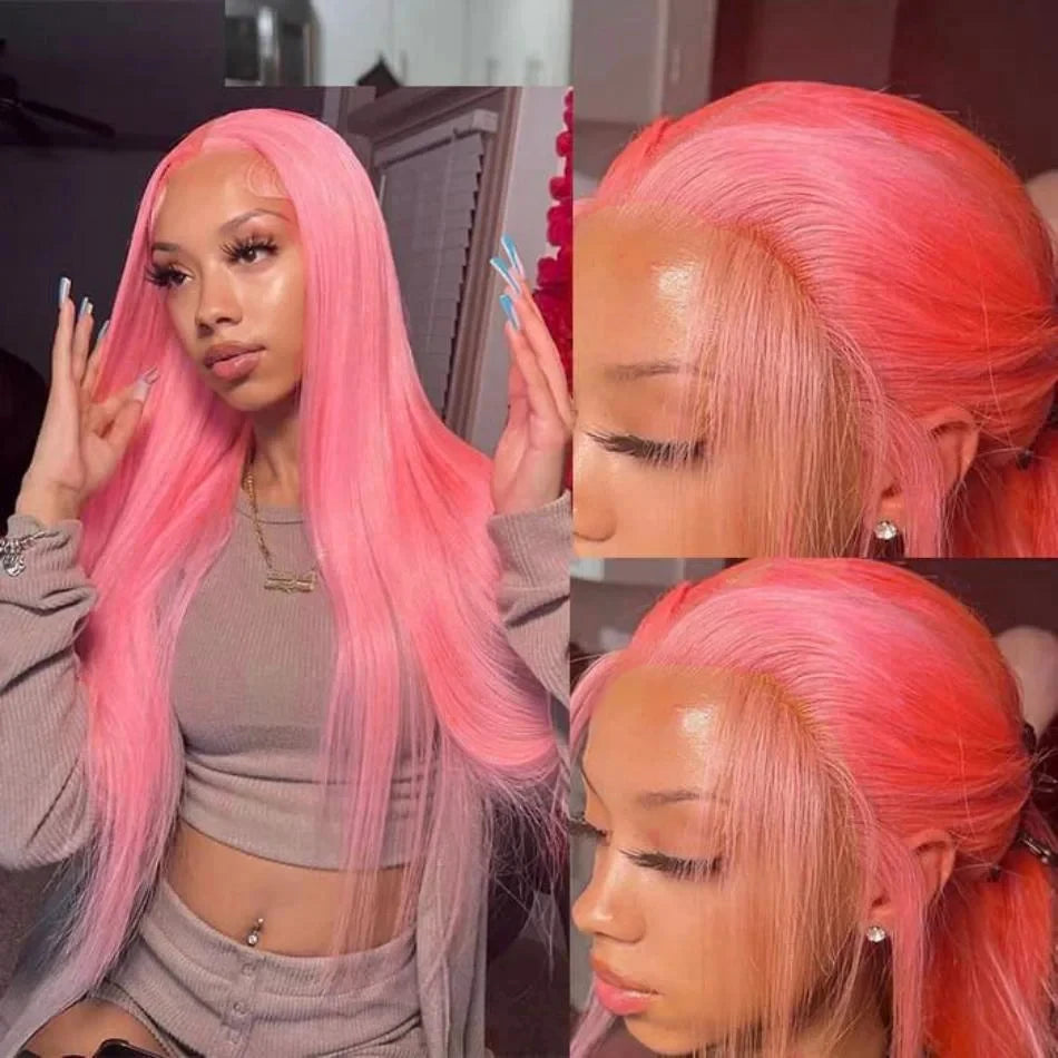 Botisi 13x4 Lace Frontal Pink Lace Front Wig Human Hair Straight Hd Lace Frontal Wig 13x6 Bone Straight Human Hair Brazilian