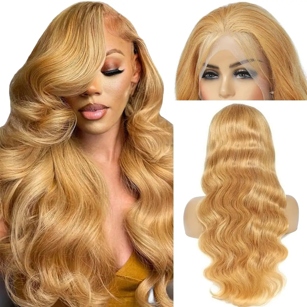 Honey Blonde Wig Human Hair 200% Density Body Wave 13x4 13x6 Lace Front Wigs Human Hair Pre Plucked Colored 27# Lace Frontal Wig