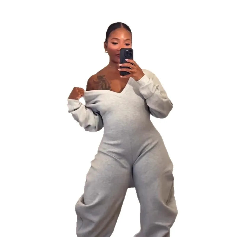 Fitness Women Jumpsuits Solid Long Sleeve Baggy Rompers 2025 Autumn New Fashion Streetwear Casual Workout Activewear One Piece