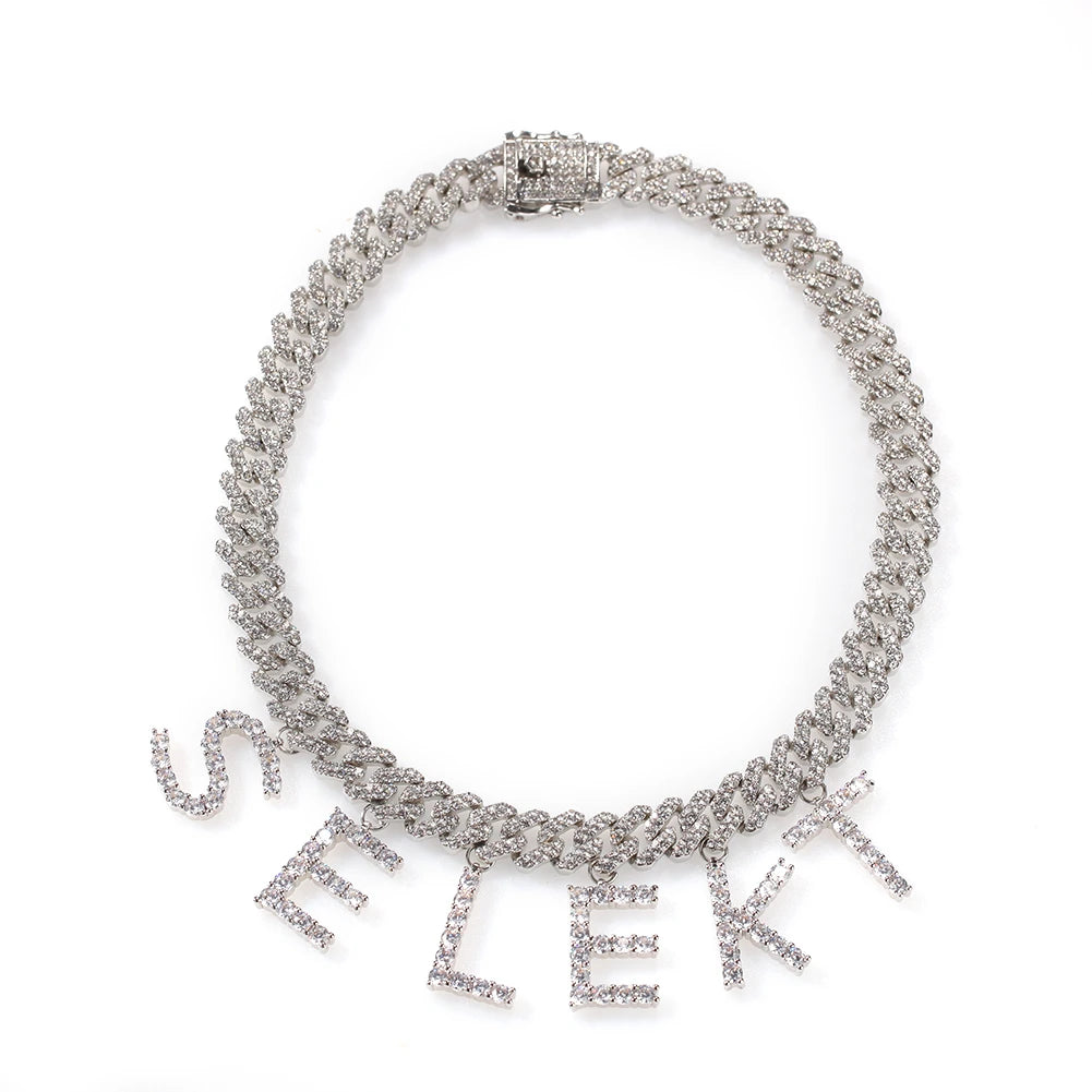 TBTK Personalizd Name Necklaces Initial Letters Pendant A- Z 12mm Cuban Chain For Men And Women DIY Letters Gift Jewerly