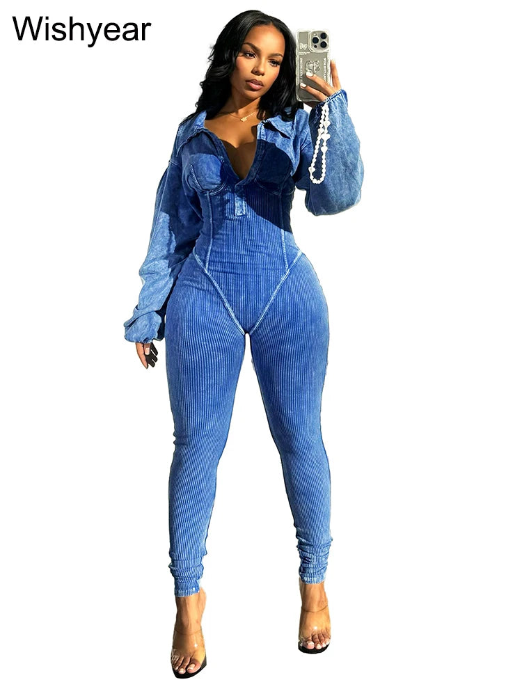 Elegant Autumn Pink Jumpsuits for Women Street Long Sleeve Lapel Bodycon Sexy Sporty Rompers Casual Skinny One Pieces Overall