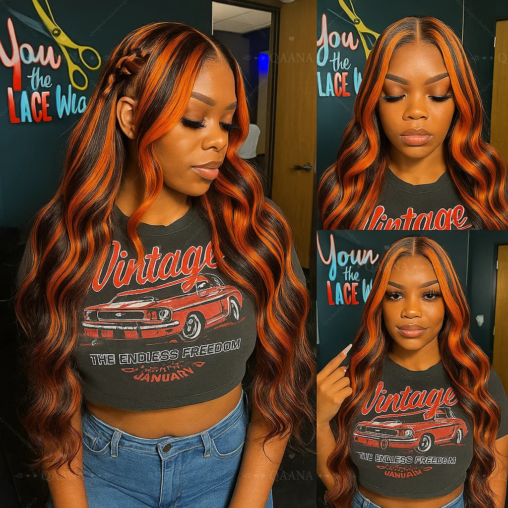 Brown Ginger Highlight Wigs Human Hair 5x5 Lace Frontal Body Wave Glueless Pre Cut Ombre Ginger Colored Hair Wigs For Women