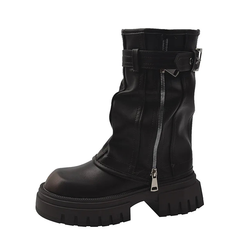 Autumn Winter Women Biker Boots Fashion Belt Buckle Ladies Elegant Platform Flats Short Booties Casual Women's Knight Booties