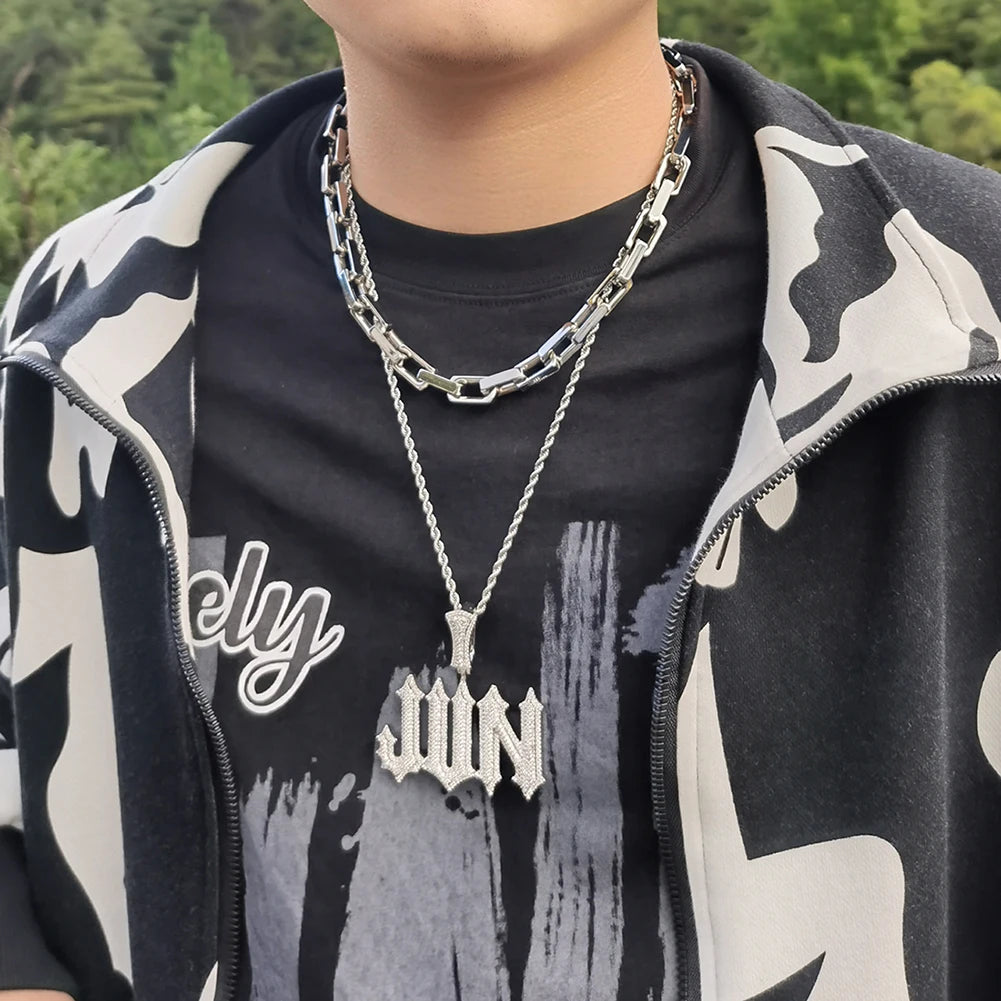 UWIN Custom Vintage Font Letters Necklace for Women Men Icy Bling CZ Personalized Name Charms Fashion Hip Hop Jewelry for Gift