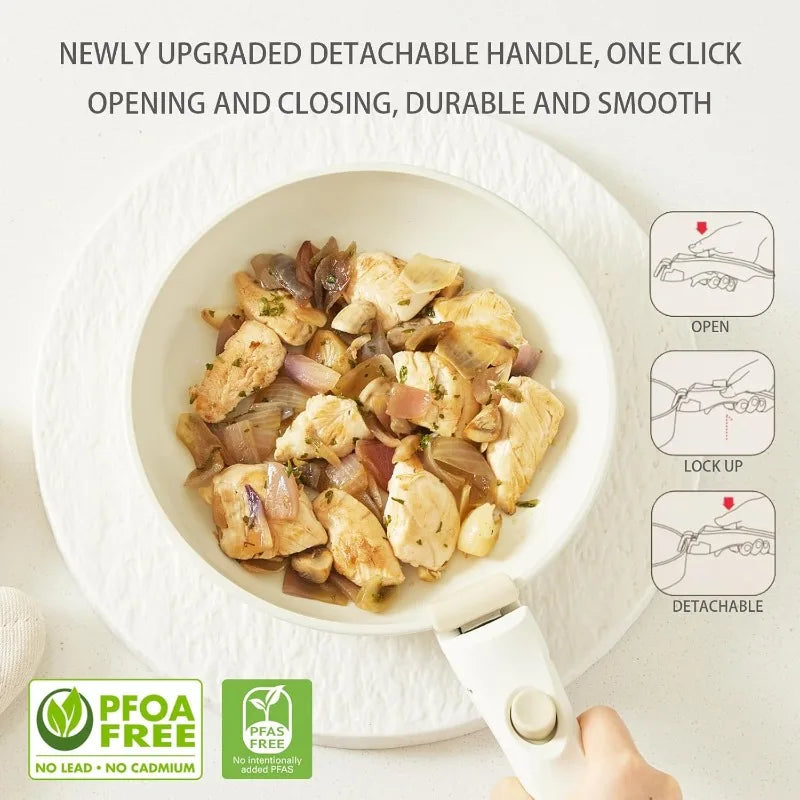 pink pots and pans set removable handle non stick, detachable handle ceramic cookware set kitchen cooking oven dishwash