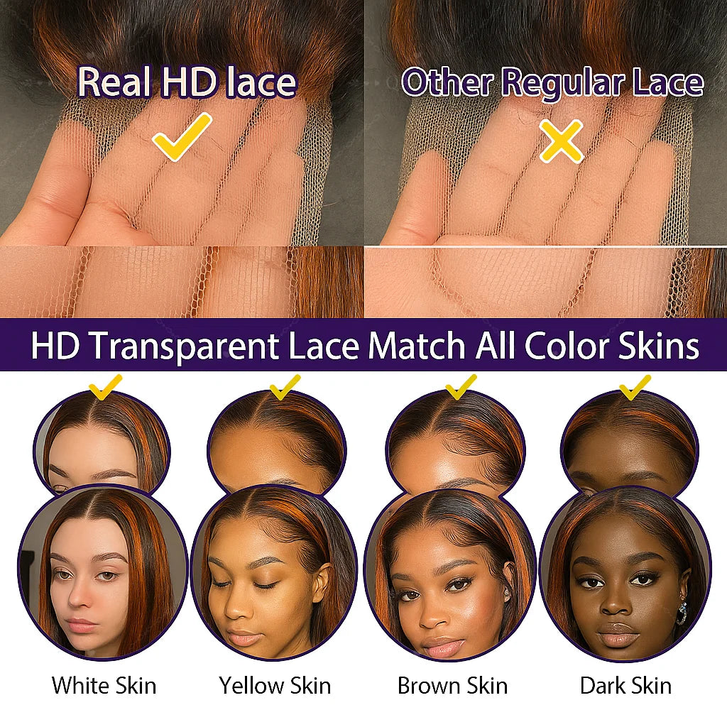 Brown Ginger Highlight Wigs Human Hair 5x5 Lace Frontal Body Wave Glueless Pre Cut Ombre Ginger Colored Hair Wigs For Women