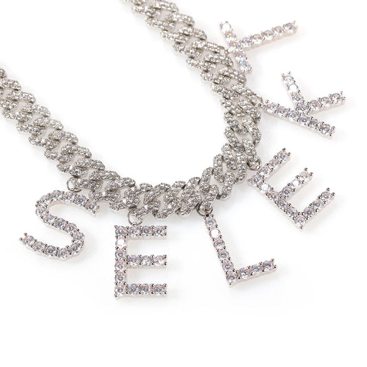 TBTK Personalizd Name Necklaces Initial Letters Pendant A- Z 12mm Cuban Chain For Men And Women DIY Letters Gift Jewerly