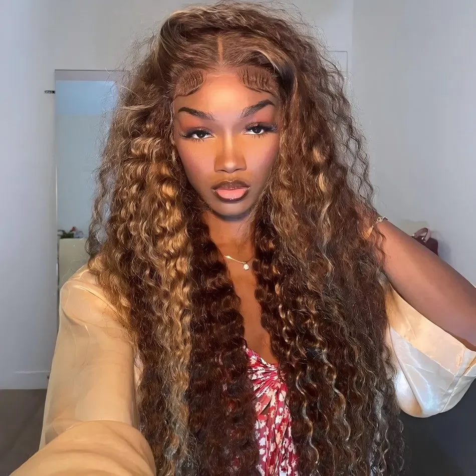 427 Highlight Ombre Wig Human Hair 13X6 Hd Lace Frontal Wigs Honey Blonde 360 Full Lace Wig Deep Wave Human Hair Wigs 30 32 Inch
