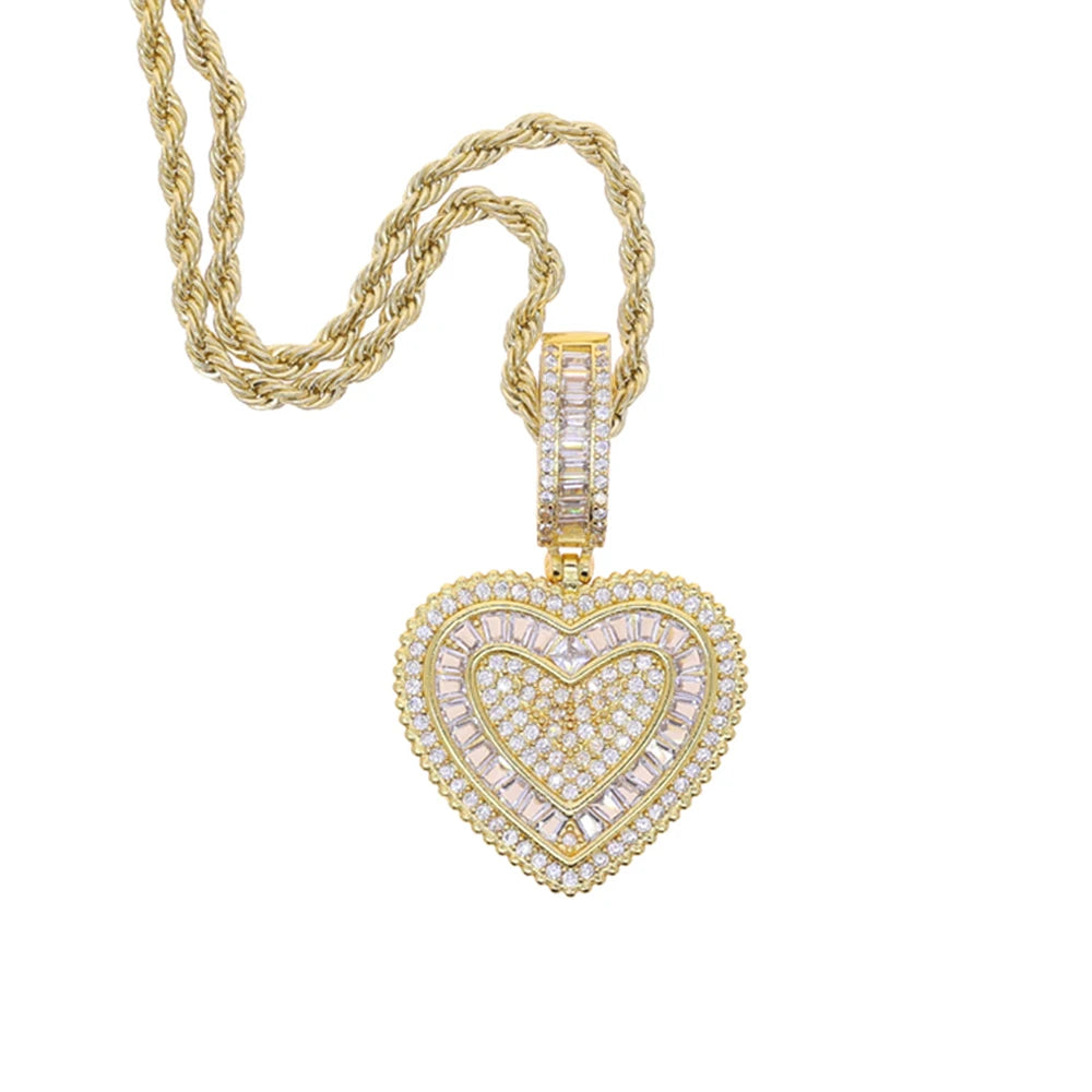 2025 New Icy Heart Pendant Necklace Iced Out Cubic Zirconia Love Heart Charm Hip Hop Jewelry For Girls Women Men Jewelry