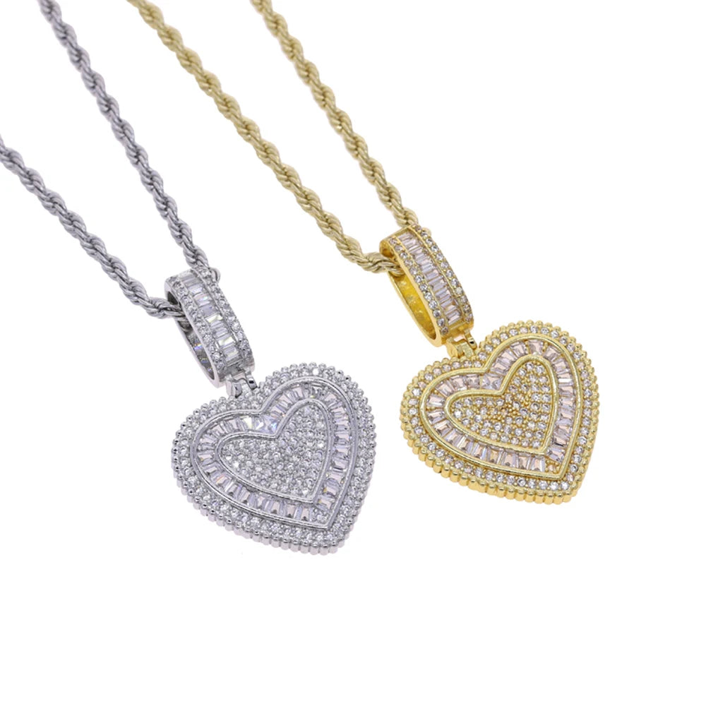 2025 New Icy Heart Pendant Necklace Iced Out Cubic Zirconia Love Heart Charm Hip Hop Jewelry For Girls Women Men Jewelry