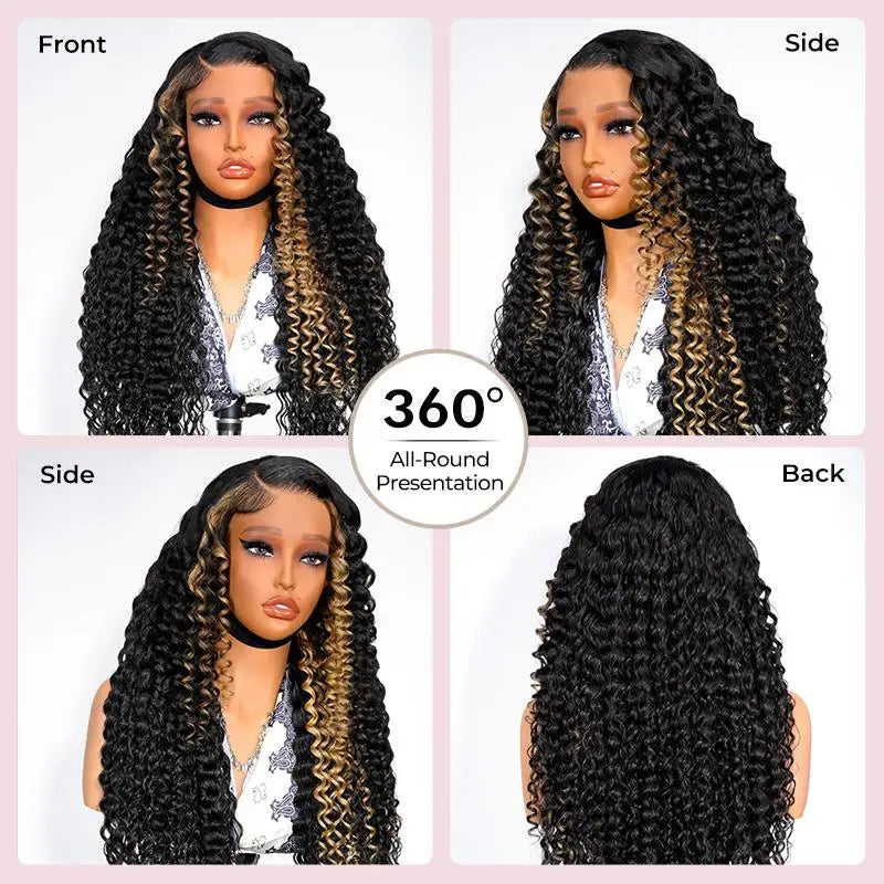 Alipearl Hair Glueless Wig Side Part Highlight Deep Wave Lace Front Wig Human Hair Pre Cut Hairline Balayage 13x4 Wig Human Hair