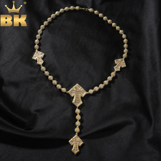 TBTK 9mm Icy Bead Link Chain With Drip BaguetteCZ Cross Prong Setting 5A Cubic Zirconia Necklace Men Women Hiphop Jewelry