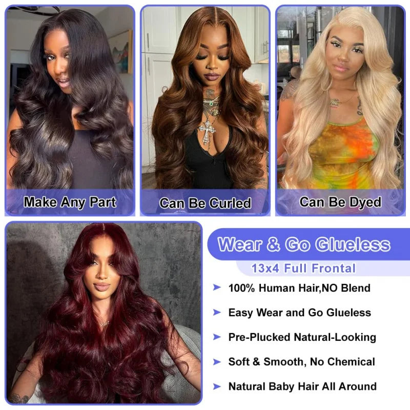 13x4 Body Wave Human Hair Lace Front Wig 180% Density HD Transparent 9A For Women 18Inch Natural
