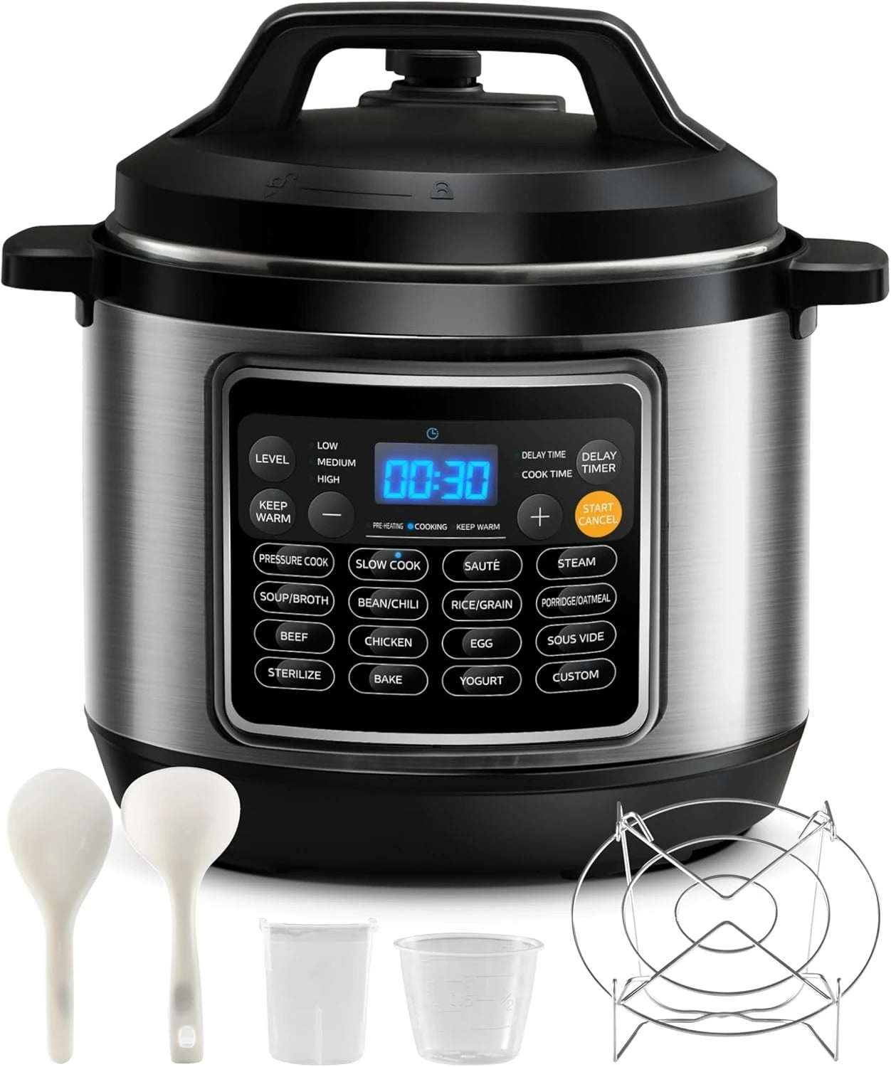 16 in 1 Electric Pressure Cooker Non-Stick Pot Yogurt Maker Rice Slow Saute Steamer 8 Quarts Stainless Steel