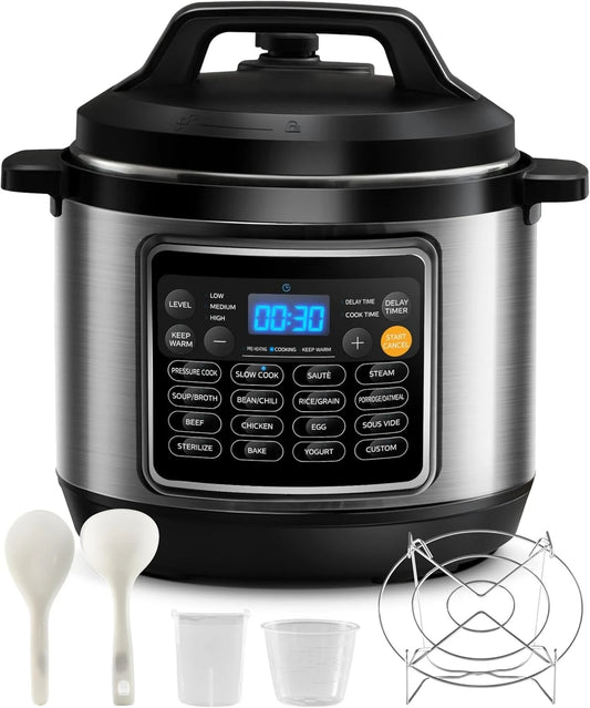 16 in 1 Electric Pressure Cooker Non-Stick Pot Yogurt Maker Rice Slow Saute Steamer 8 Quarts Stainless Steel