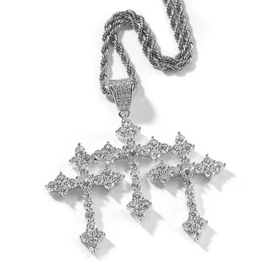 UWIN Iced Out Stacked Cross Pendant Necklace for Men Women Icy Cubic Zirconia Crosses Charms Fashion Jewelry