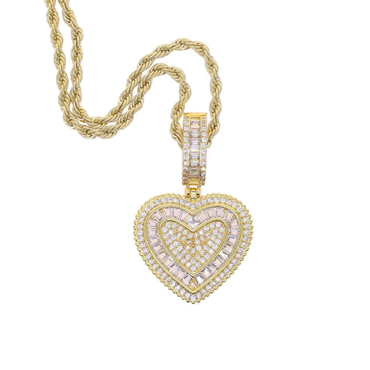 2025 New Icy Heart Pendant Necklace Iced Out Cubic Zirconia Love Heart Charm Hip Hop Jewelry For Girls Women Men Jewelry