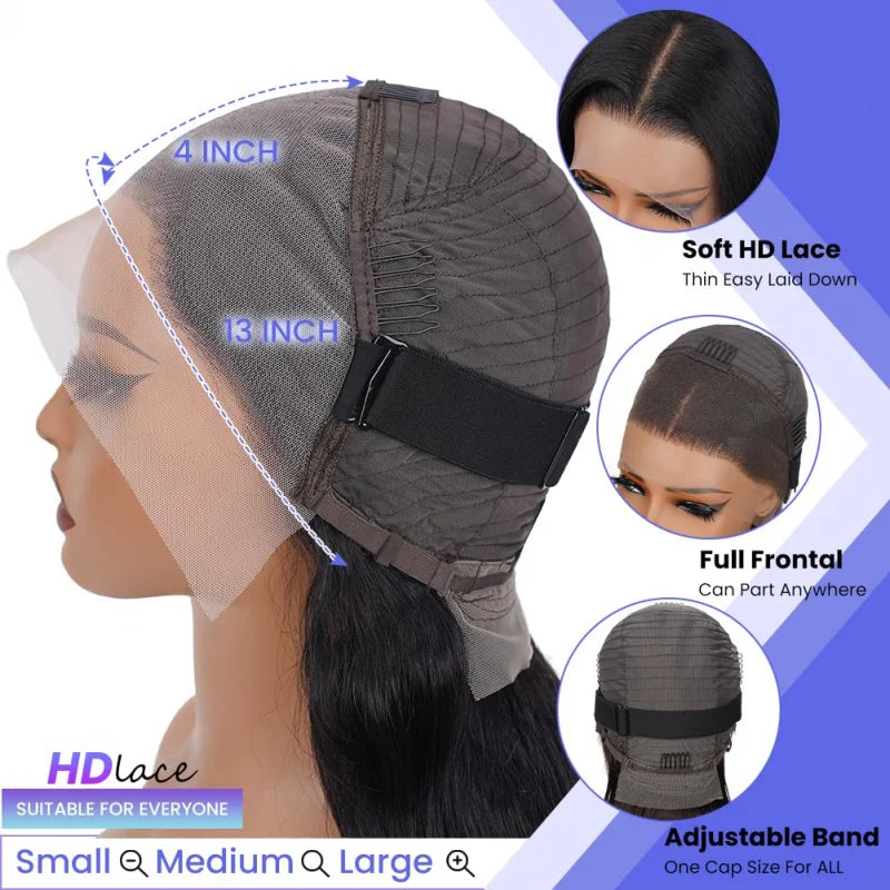 13x4 Body Wave Human Hair Lace Front Wig 180% Density HD Transparent 9A For Women 18Inch Natural