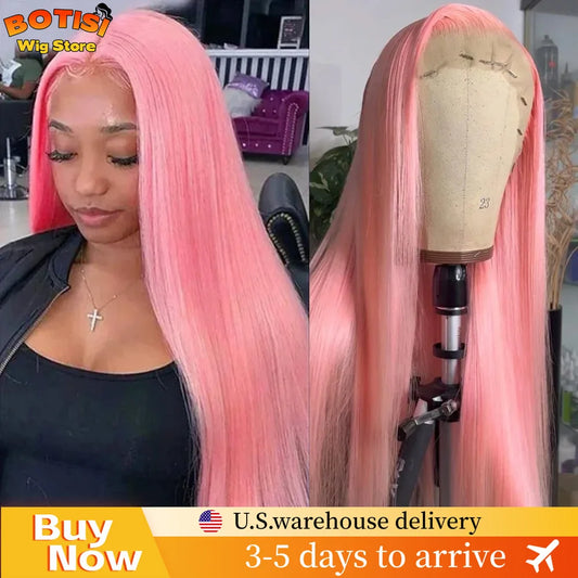 Botisi 13x4 Lace Frontal Pink Lace Front Wig Human Hair Straight Hd Lace Frontal Wig 13x6 Bone Straight Human Hair Brazilian
