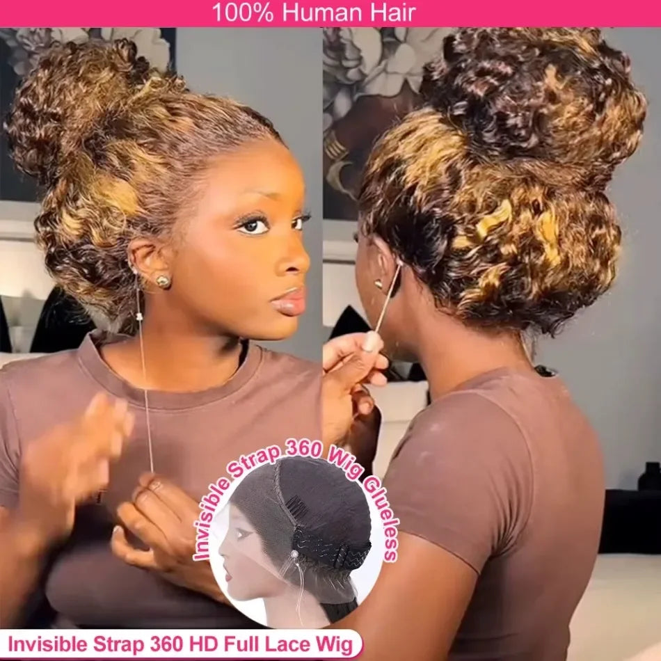 427 Highlight Ombre Wig Human Hair 13X6 Hd Lace Frontal Wigs Honey Blonde 360 Full Lace Wig Deep Wave Human Hair Wigs 30 32 Inch