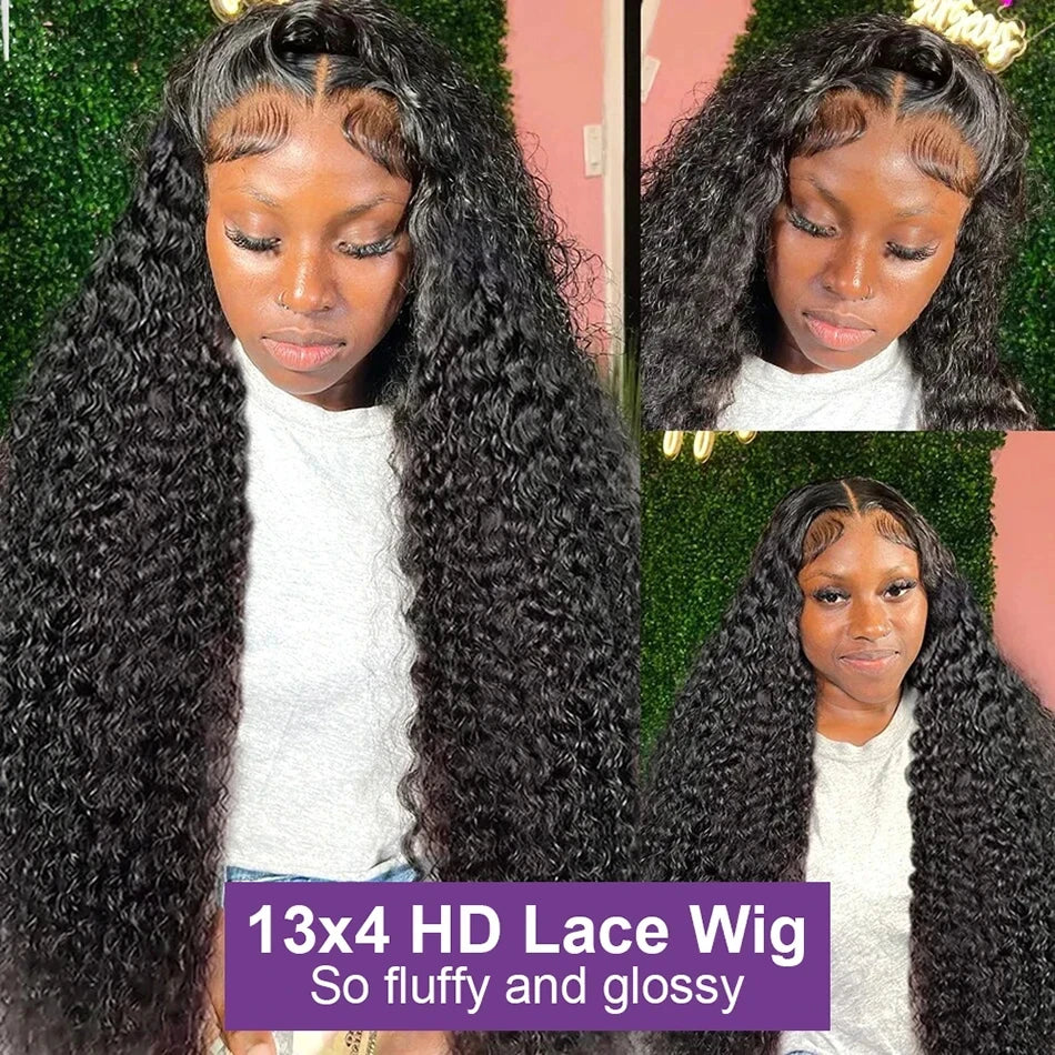 200% Density Curly Lace Frontal Wig 13x6 13x4 Water Wave Human Hair