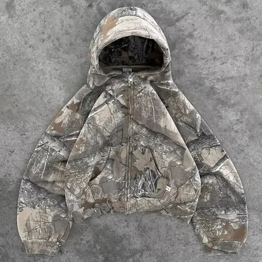 New Harajuku Hip-hop Gothic Akimbo Fashion Camouflage Leaf Loose Coats Jacket Mens Y2K Retro Couple Casual American Streetwear