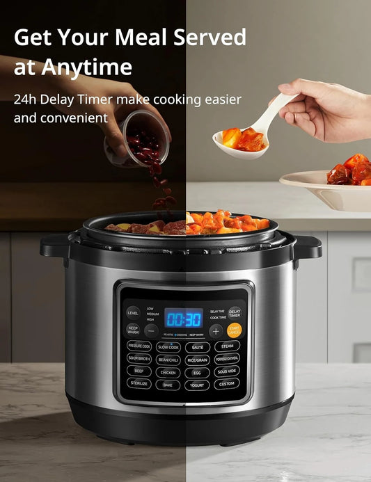16 in 1 Electric Pressure Cooker Non-Stick Pot Yogurt Maker Rice Slow Saute Steamer 8 Quarts Stainless Steel