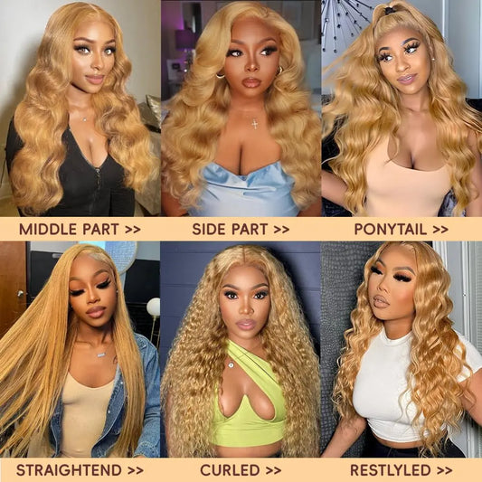Honey Blonde Wig Human Hair 200% Density Body Wave 13x4 13x6 Lace Front Wigs Human Hair Pre Plucked Colored 27# Lace Frontal Wig