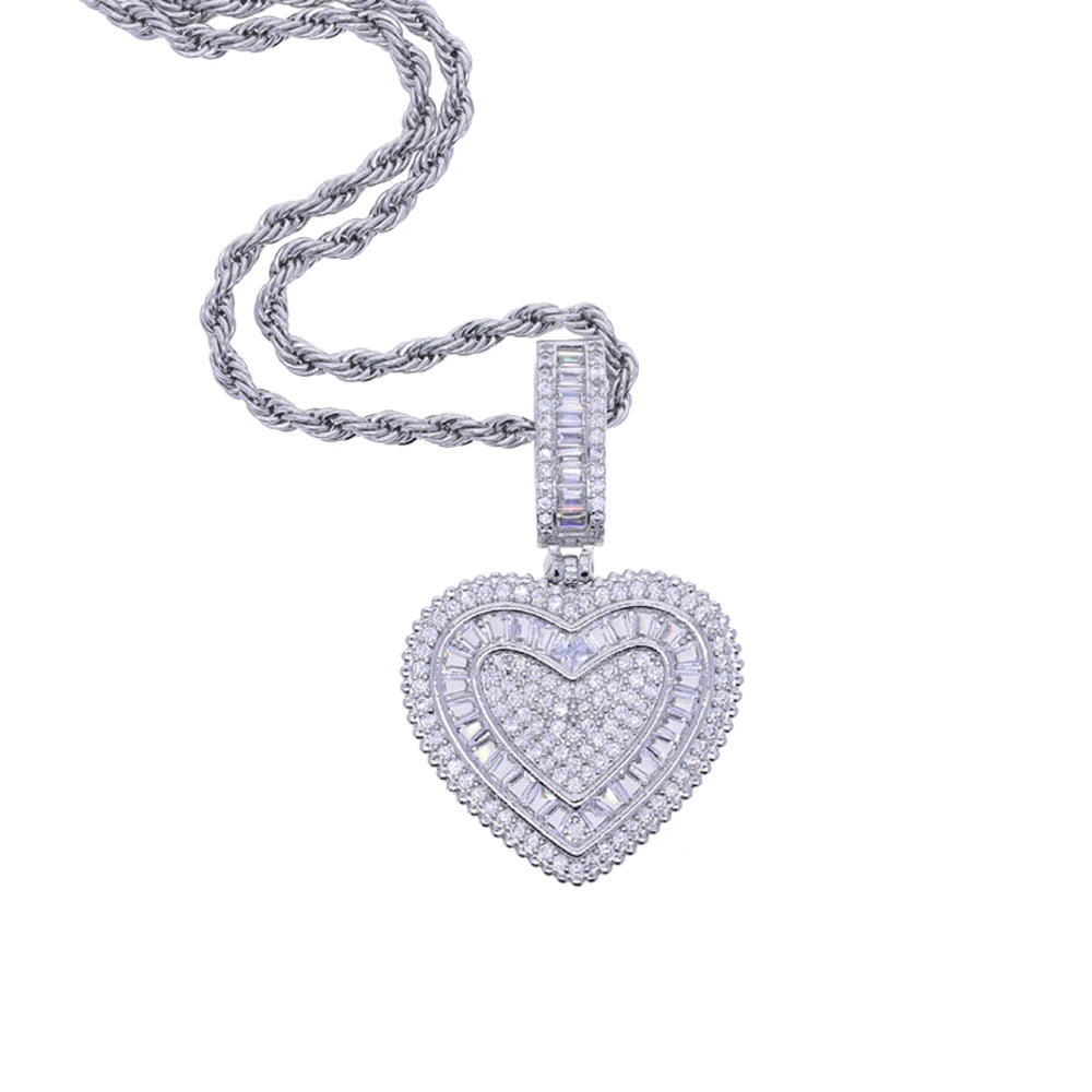 2025 New Icy Heart Pendant Necklace Iced Out Cubic Zirconia Love Heart Charm Hip Hop Jewelry For Girls Women Men Jewelry