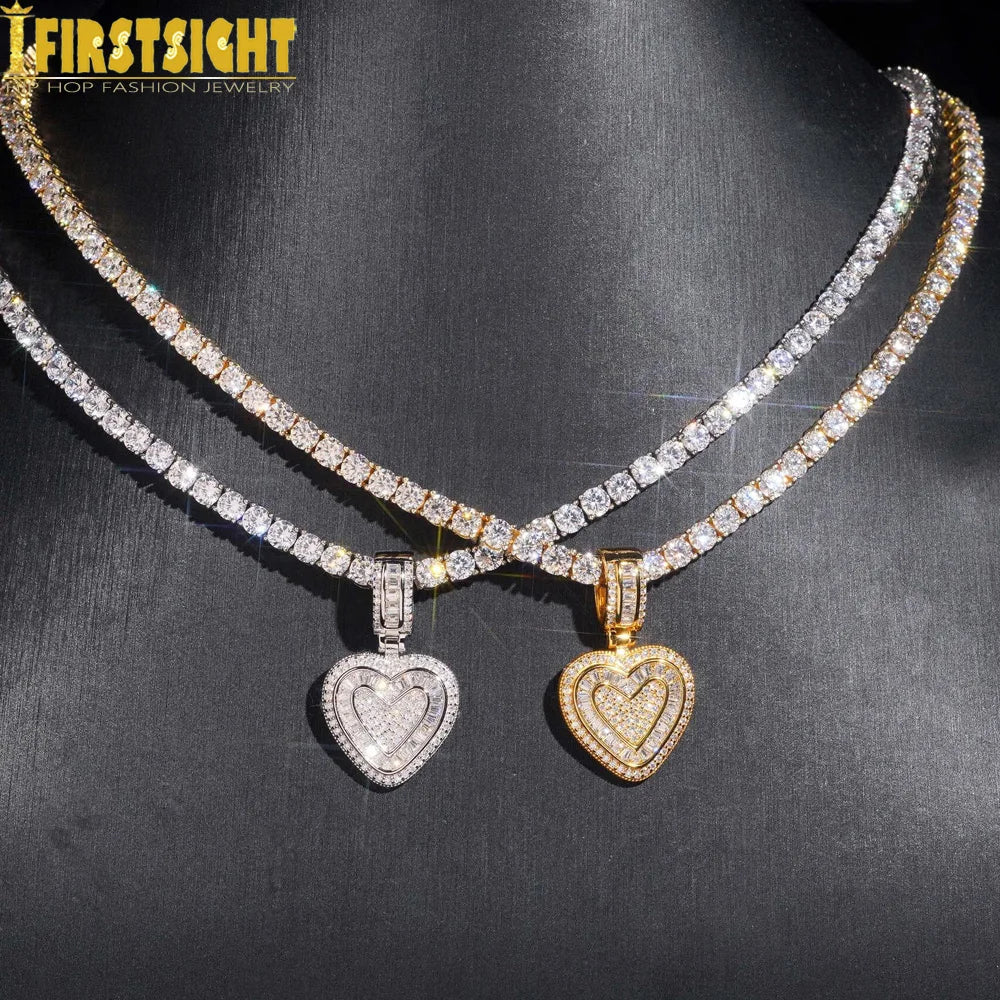 2025 New Icy Heart Pendant Necklace Iced Out Cubic Zirconia Love Heart Charm Hip Hop Jewelry For Girls Women Men Jewelry