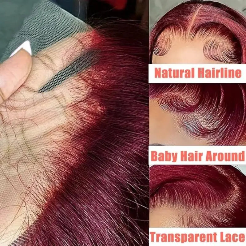 99J Burgundy 13x4 Lace Front Human Hair Wig 180% Density Body Wave Glueless Red Wig 18 Inch For Black Women