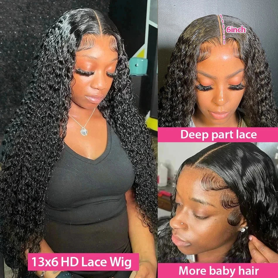 200% Density Curly Lace Frontal Wig 13x6 13x4 Water Wave Human Hair