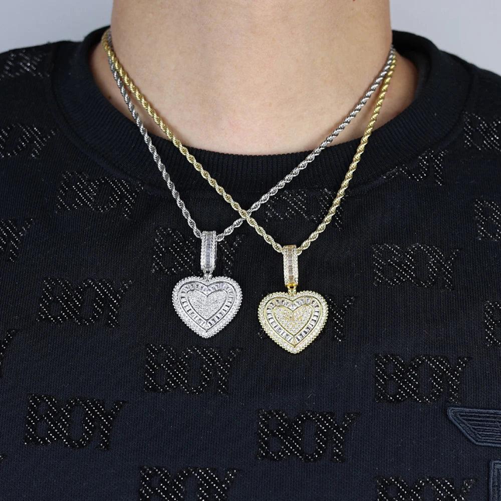 2025 New Icy Heart Pendant Necklace Iced Out Cubic Zirconia Love Heart Charm Hip Hop Jewelry For Girls Women Men Jewelry