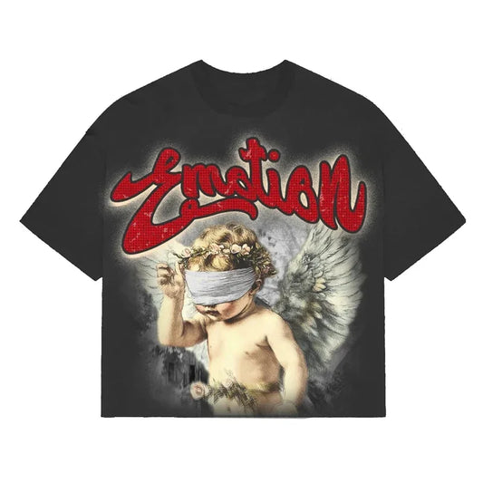 American Hip Hop Trendy Brand MIXED EMOTION T-shirt High Street Creative Print Couple Summer Casual Short Sleeve Tops
