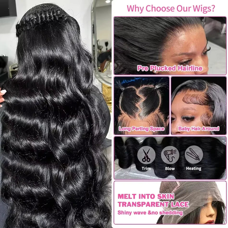 250% Density 30 inch 13x6 HD Lace Front Wigs Human Hair Women Body Wave 13x4 Frontal Wigs Women Peruvian Glueless Closure Wigs
